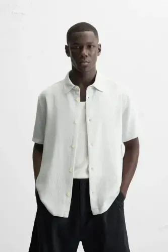 REGULAR FIT TEXTURED SHIRT-White / Sky blue - 2