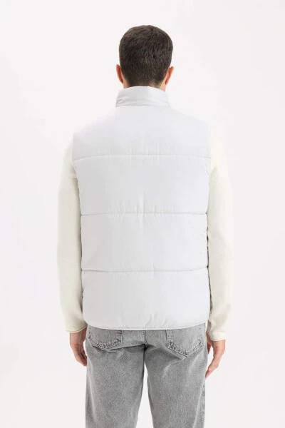 Regular Fit Tik Yoqali Fermuarli Shishirilgan Nimcha Och Kulrang - 7