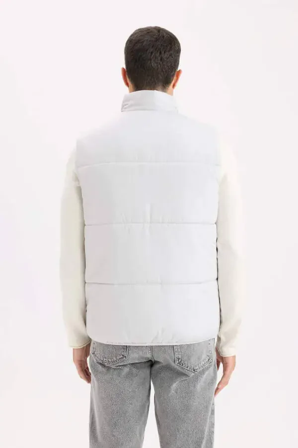 Regular Fit Tik Yoqali Fermuarli Shishirilgan Nimcha Och Kulrang - 7