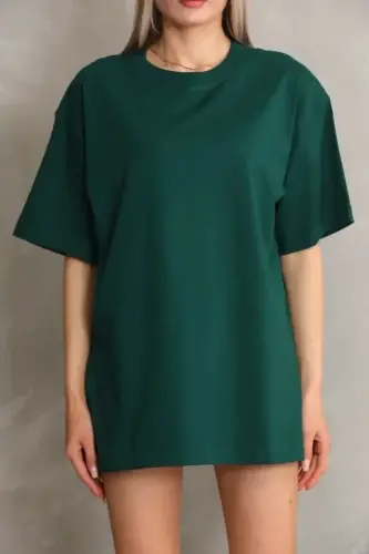 Regular Fit Tişört Bisiklet Yaka Yazlık Kısa Kol Basıc T-Shirt - Yeşil - 2