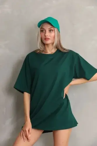 Regular Fit Tişört Bisiklet Yaka Yazlık Kısa Kol Basıc T-Shirt - Yeşil - 1
