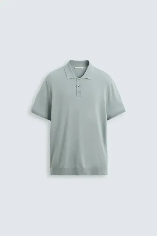 REGULAR FIT TRİKO POLO T-SHIRT-Gri / Mavi - ZARA