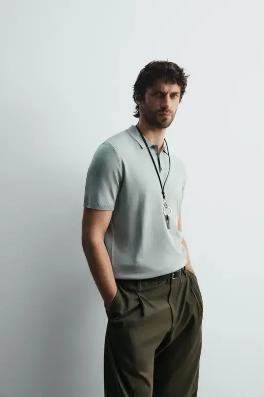 REGULAR FIT TRİKO POLO T-SHIRT-Gri / Mavi - 8