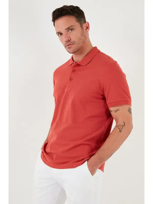 Regular Fit Tugmali Polo Yaka Erkak Ko'ylak 5902127-Jigarrang - 3