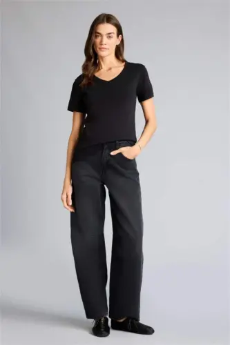 Regular Fit V Neck Basic Plain 100% Cotton Short Sleeve T-Shirt-Black - 2