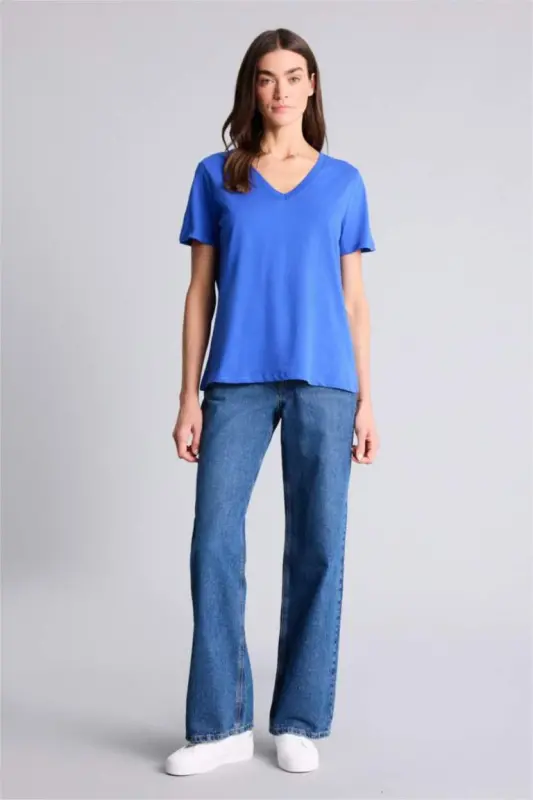 Regular Fit V Neck Cotton Short Sleeve T-Shirt Teal - 2