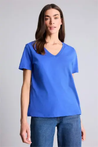 Regular Fit V Neck Cotton Short Sleeve T-Shirt Teal - 3