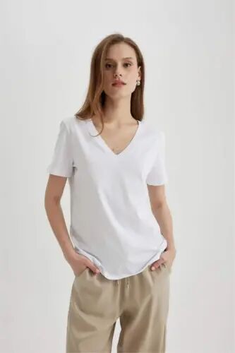 Regular Fit V-Neck Cotton Short Sleeve T-Shirt White - 7