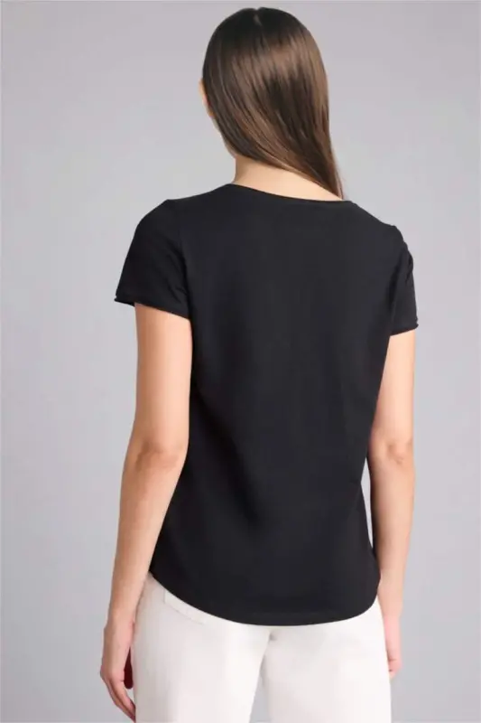 Regular Fit V-Neck Short Sleeve 100% Cotton T-Shirt Black - 5