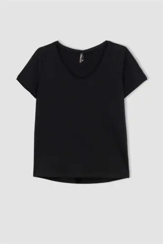 Regular Fit V-Neck Short Sleeve 100% Cotton T-Shirt Black - 7