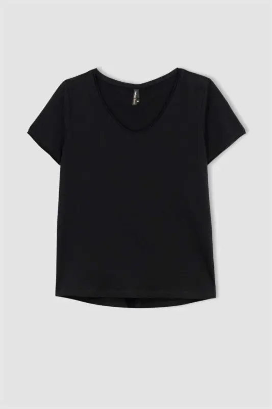 Regular Fit V-Neck Short Sleeve 100% Cotton T-Shirt Black - 7