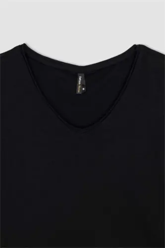 Regular Fit V-Neck Short Sleeve 100% Cotton T-Shirt Black - 8