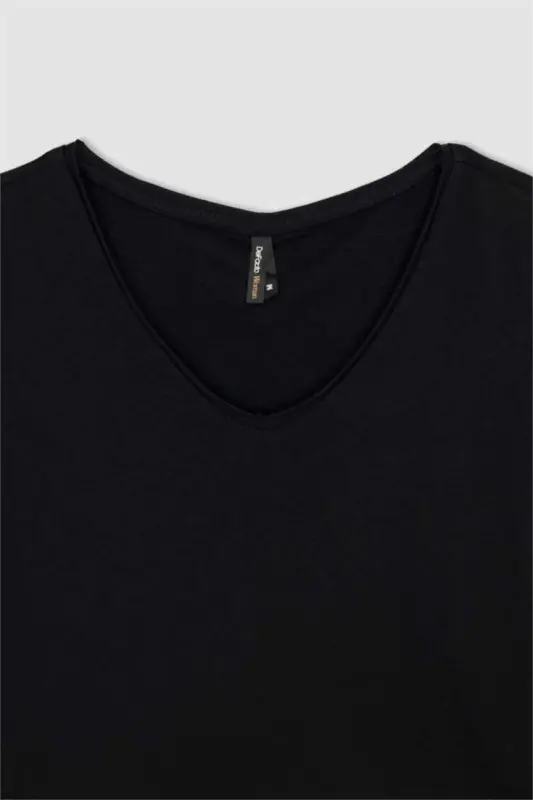 Regular Fit V-Neck Short Sleeve 100% Cotton T-Shirt Black - 8