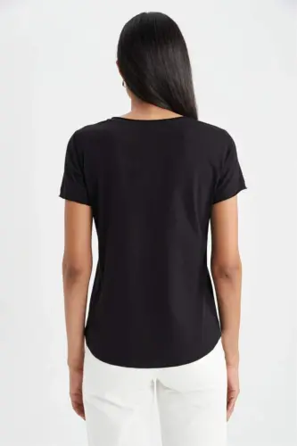 Regular Fit V-Neck Short Sleeve 100% Cotton T-Shirt Black - 6