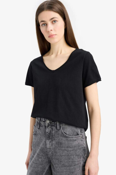 Regular Fit V-Neck Short Sleeve T-Shirt Black - 4