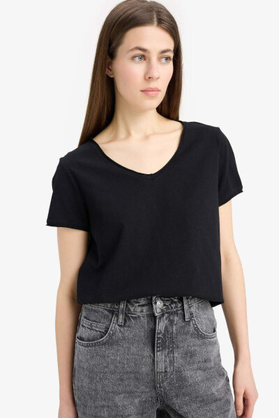 Regular Fit V-Neck Short Sleeve T-Shirt Black - 5