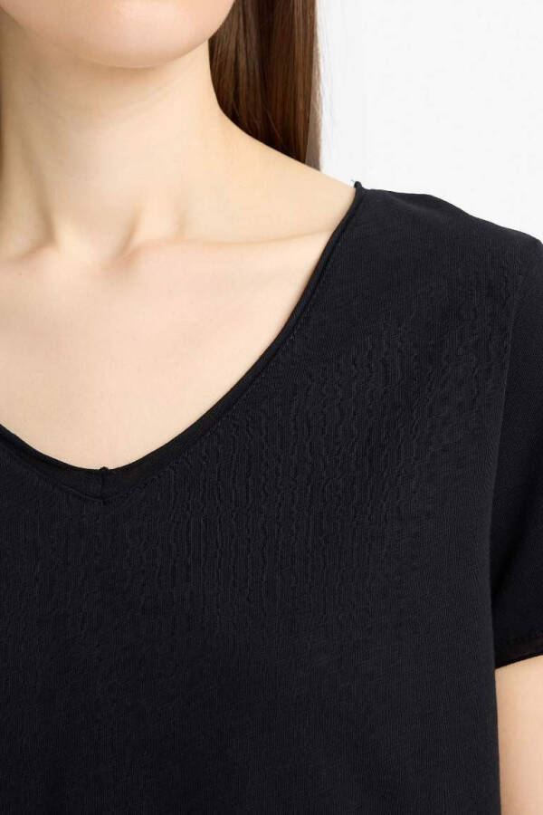 Regular Fit V-Neck Short Sleeve T-Shirt Black - 6