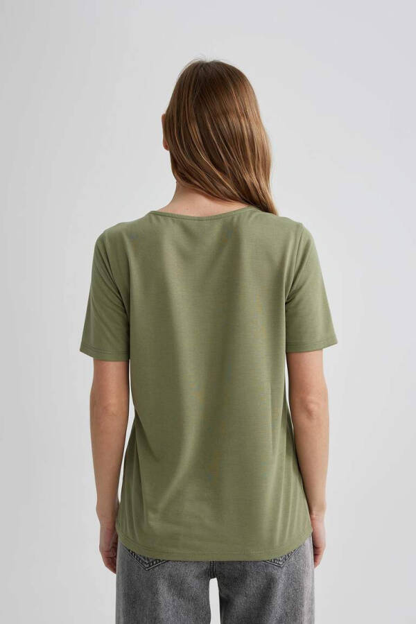 Regular Fit V-Neck Short Sleeve T-Shirt Khaki - 5