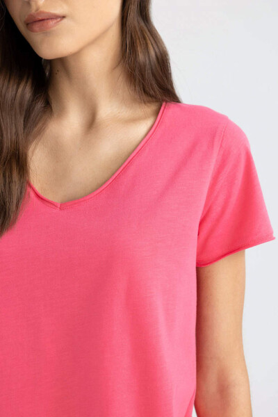 Regular Fit V-Neck Short Sleeve T-Shirt Pink - 4