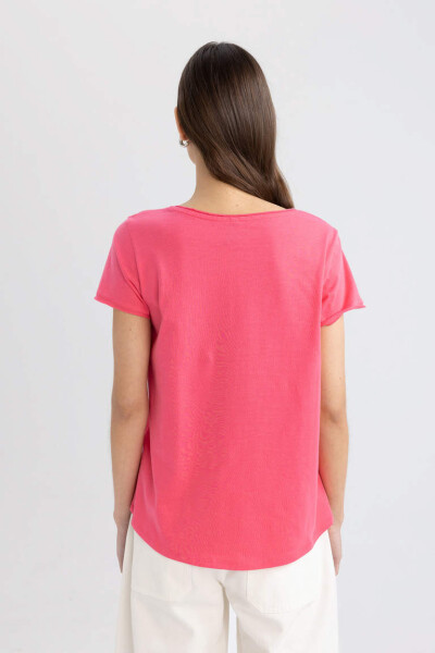 Regular Fit V-Neck Short Sleeve T-Shirt Pink - 5