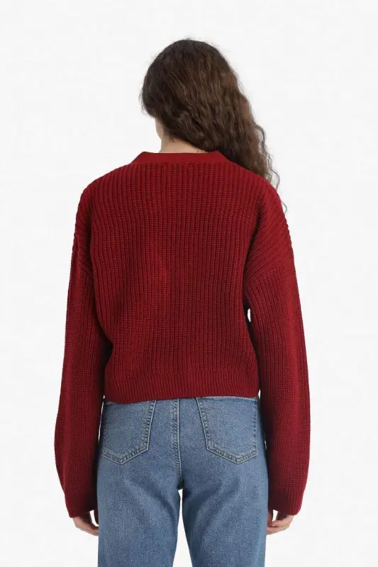 Regular Fıt Hırka-Bordo - 8