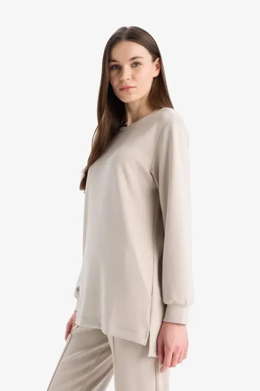 Regular Fit Velosiped Yoqasi Asosiy Tekis Qora Sviter Tunika-Tosh - 4