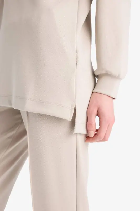 Regular Fit Velosiped Yoqasi Asosiy Tekis Qora Sviter Tunika-Tosh - 5