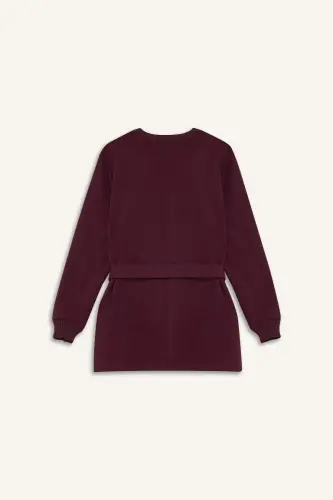 Regular Fit Velosiped Yoqasi Ichki Yumshoq Tukli Salonik Mato Uzun Qisma Tunik-Bordo - 10