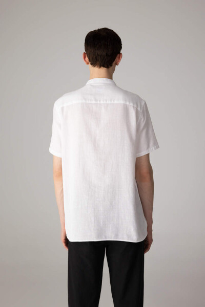 Regular Fit White Cotton Short Sleeve Shirt with Collar - 5