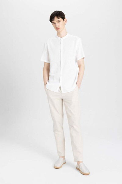 Regular Fit White Cotton Short Sleeve Shirt with Collar - 7