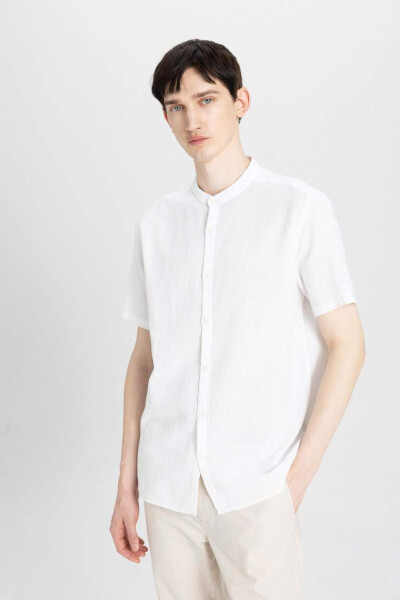 Regular Fit White Cotton Short Sleeve Shirt with Collar - 14