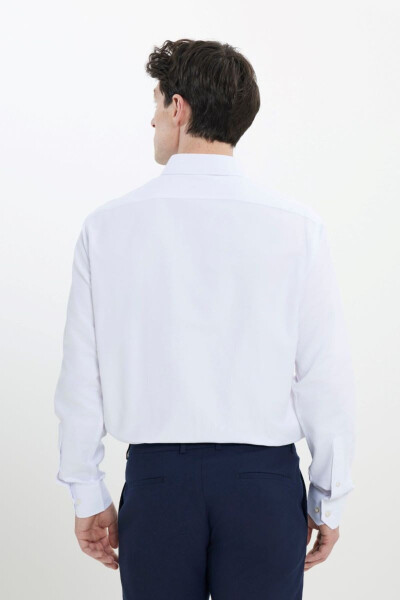 Regular Fit Wide Cut Classic Collar Textured White Shirt - 5