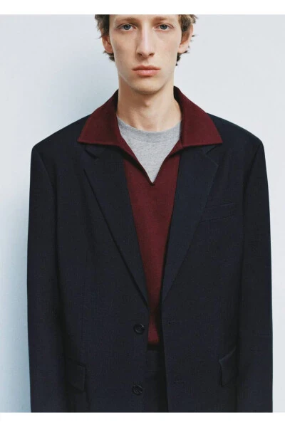 Regular Fit Wool Blend Blazer Jacket - 5