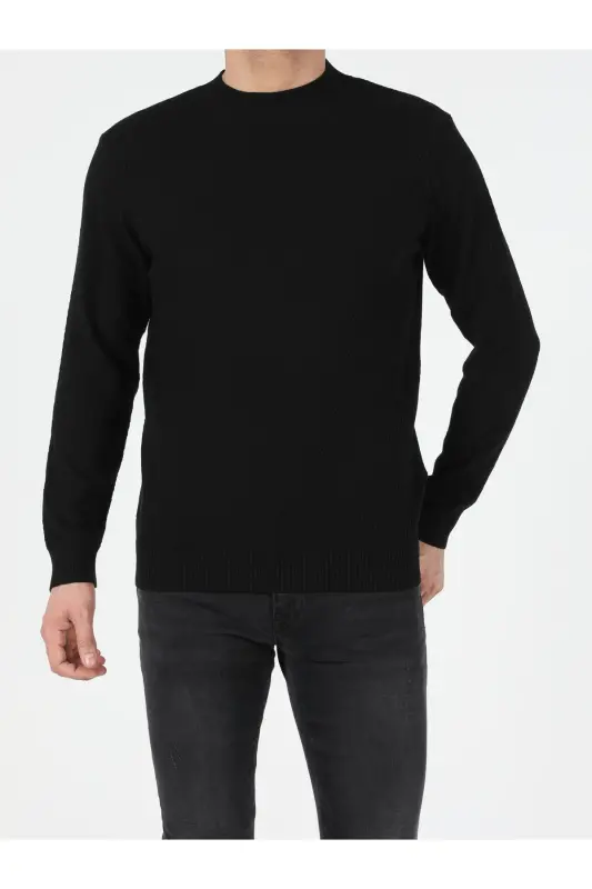 Regular Fit Yarım Balıkçı Yaka Erkek Siyah Kazak-Q1.V1_BLK - COLIN’S