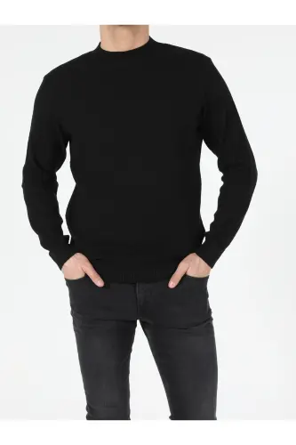 Regular Fit Yarım Balıkçı Yaka Erkek Siyah Kazak-Q1.V1_BLK - 3