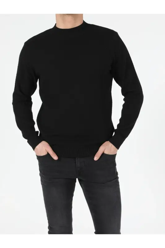 Regular Fit Yarım Balıkçı Yaka Erkek Siyah Kazak-Q1.V1_BLK - 3