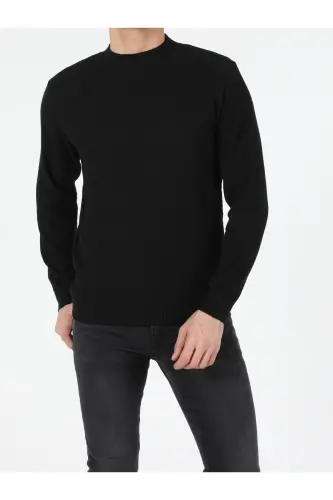 Regular Fit Yarım Balıkçı Yaka Erkek Siyah Kazak-Q1.V1_BLK - 4