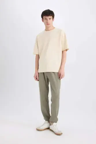 Regular Fit Zipper Pocket Sweatpants Light Khaki - 3