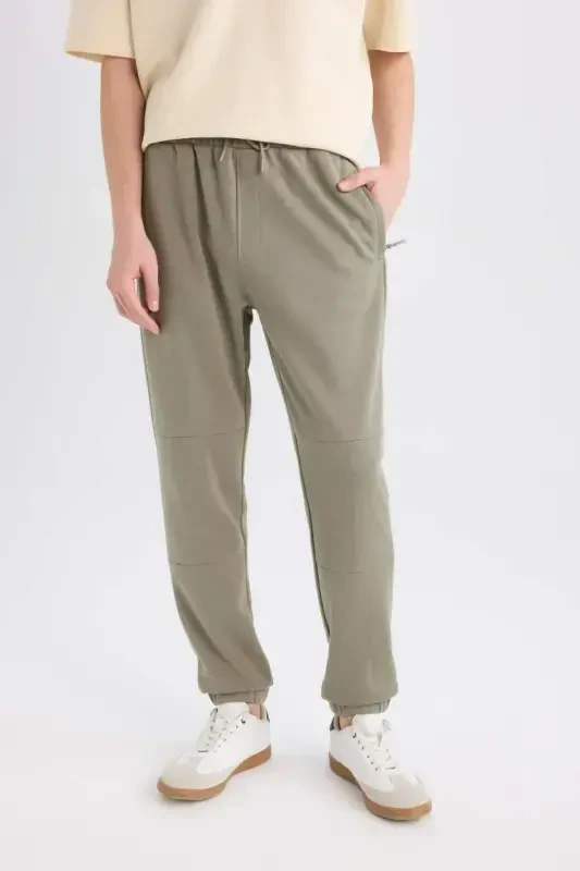 Regular Fit Zipper Pocket Sweatpants Light Khaki - 4