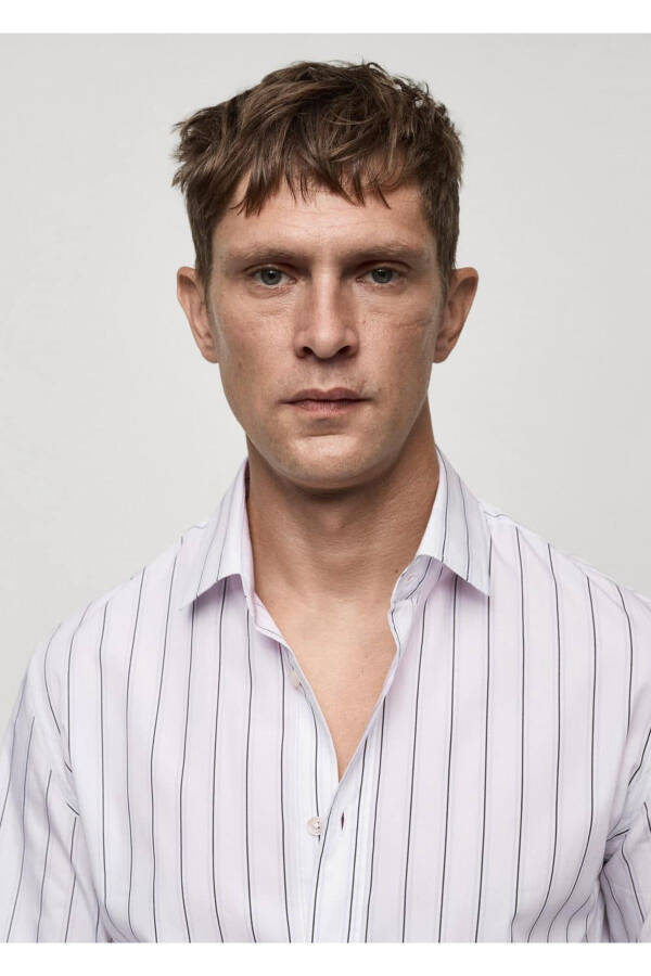 Regular Fitli Chiziqli Paxta Ko'ylak - 8