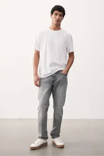 Straight Regular Jeans - Kot grisi 
