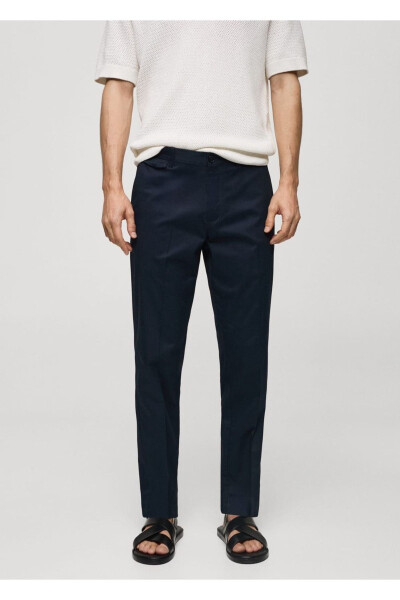 Regular kesim kalıplı pamuklu pantolon-Lacivert 