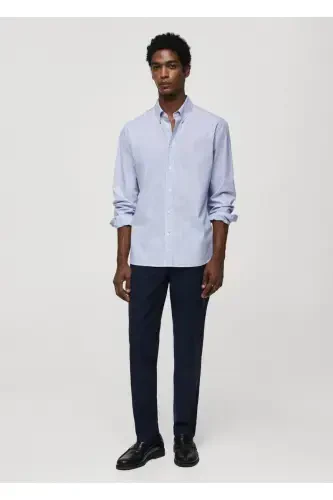 Regular Kesim Çizgili Pamuklu Gömlek-Mavi - MANGO MAN (1)