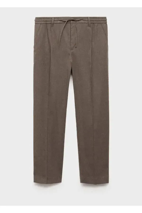 Regular kesim ipli pilili pantolon-Vizon Rengi - 3