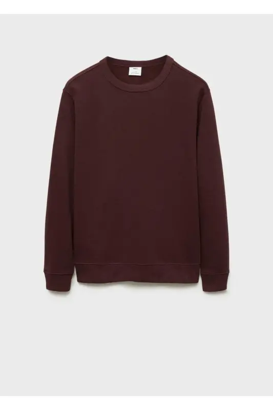 Regular kesim pamuklu sweatshirt-Burgonya Rengi - 3