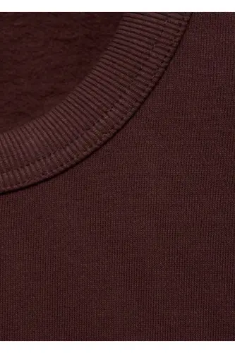 Regular kesim pamuklu sweatshirt-Burgonya Rengi - 5