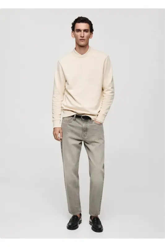 Regular kesim pamuklu sweatshirt-Ekrü - 2