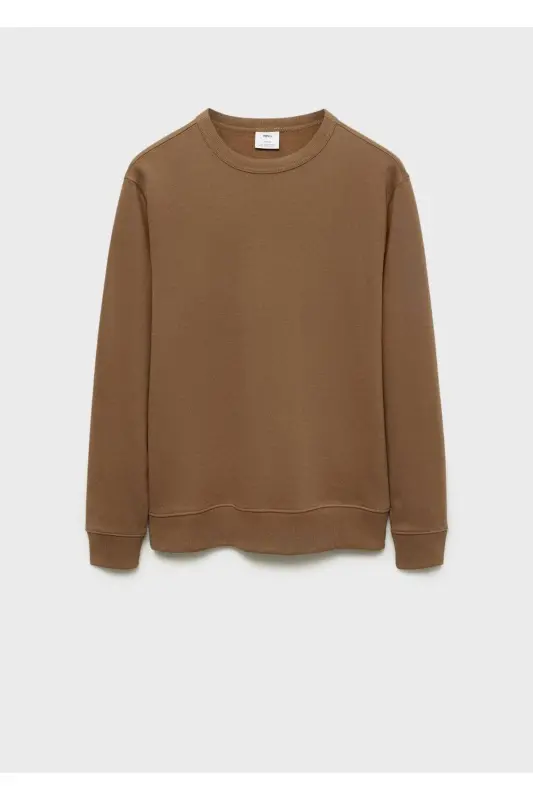 Regular kesim pamuklu sweatshirt-Orta Kahverengi - 3