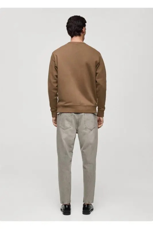 Regular kesim pamuklu sweatshirt-Orta Kahverengi - 4