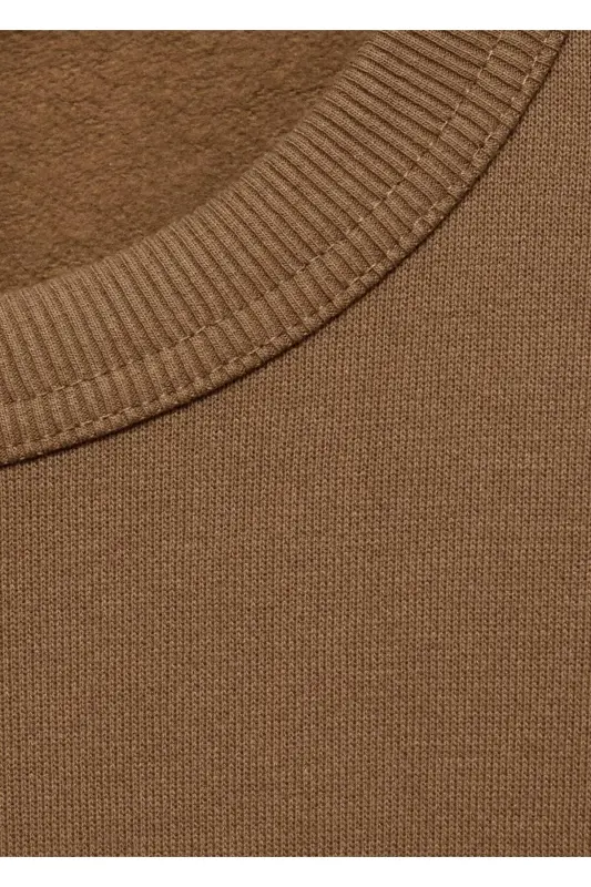 Regular kesim pamuklu sweatshirt-Orta Kahverengi - 5